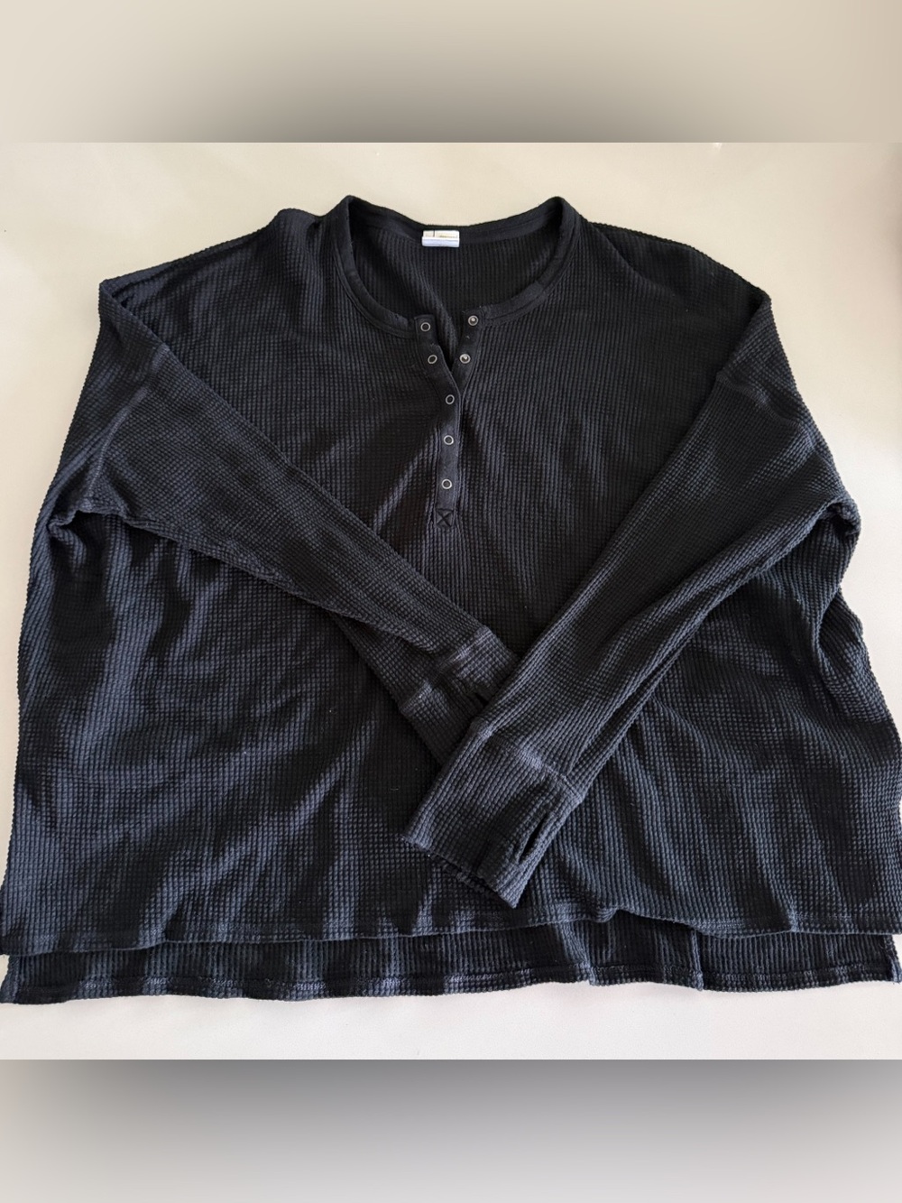 aerie Black Waffle Henley Long Sleeve Shirt